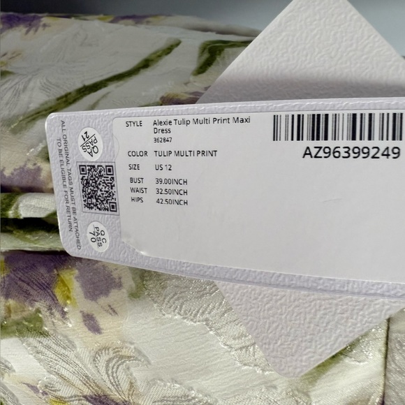 NWT Azazie Atelier Alexie Tulip Print Maxi Dress 12 White Iris Floral Dance Prom - Picture 8 of 16